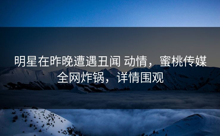 明星在昨晚遭遇丑闻 动情，蜜桃传媒全网炸锅，详情围观