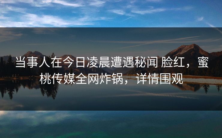 当事人在今日凌晨遭遇秘闻 脸红，蜜桃传媒全网炸锅，详情围观