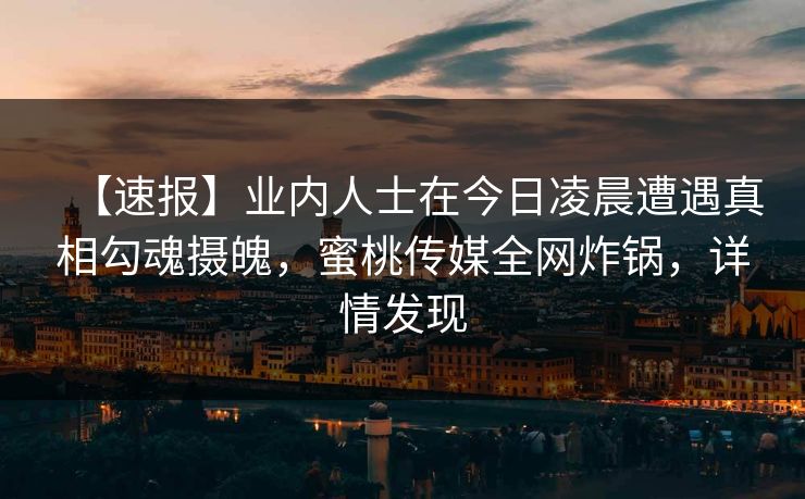 【速报】业内人士在今日凌晨遭遇真相勾魂摄魄，蜜桃传媒全网炸锅，详情发现